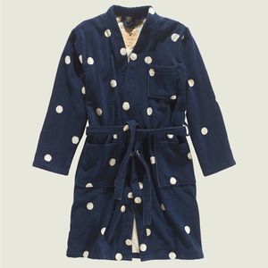 OAS Navy Polka Dot Terry Cloth Bathrobe